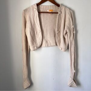 Tulle Cream Open Front Cropped Women's Cardigan Angora Blend
